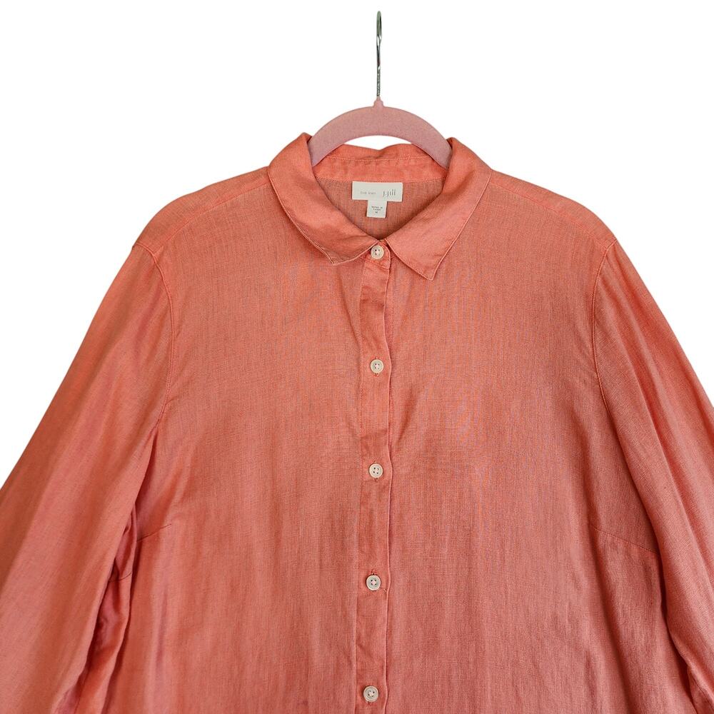J Jill Womens Love Linen Button Down Tunic Top Size Medium Salmon‎ Pink Linen - Picture 2 of 10
